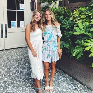 Pink and blue off the shoulder tie dye dress